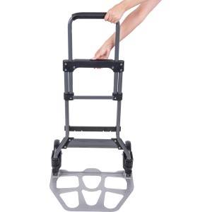 Zusammengeklappte, graue Sackkarre mit Hand, Nutzlast 100 kg, ideal für den Transport.