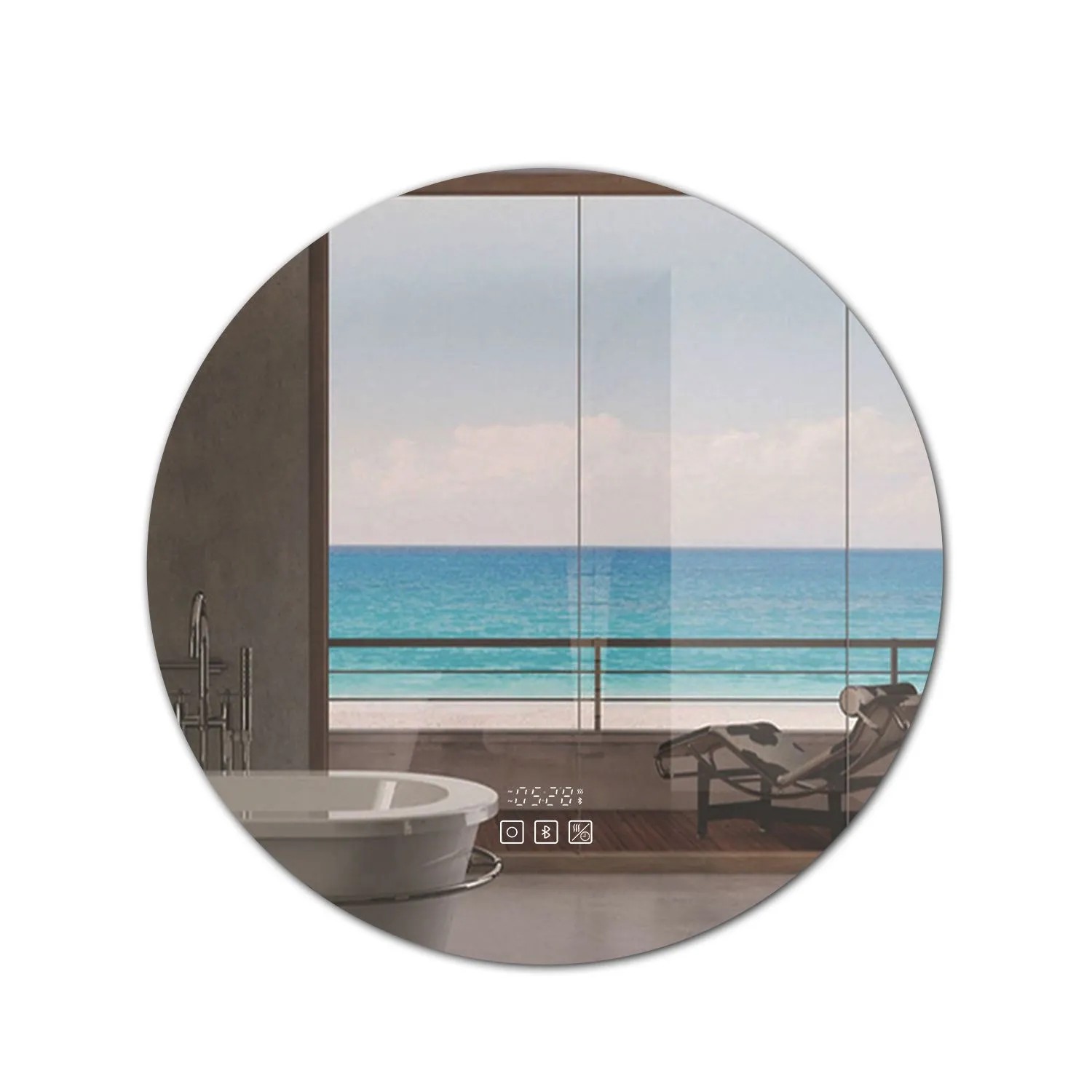 Aica Sanitär Badspiegel Rund 90 cm Bluetooth Uhr Neutral-Warm-Kaltweiß Dimmbar Memory Touch Wandschalter Beschlagfrei LED Spiegel