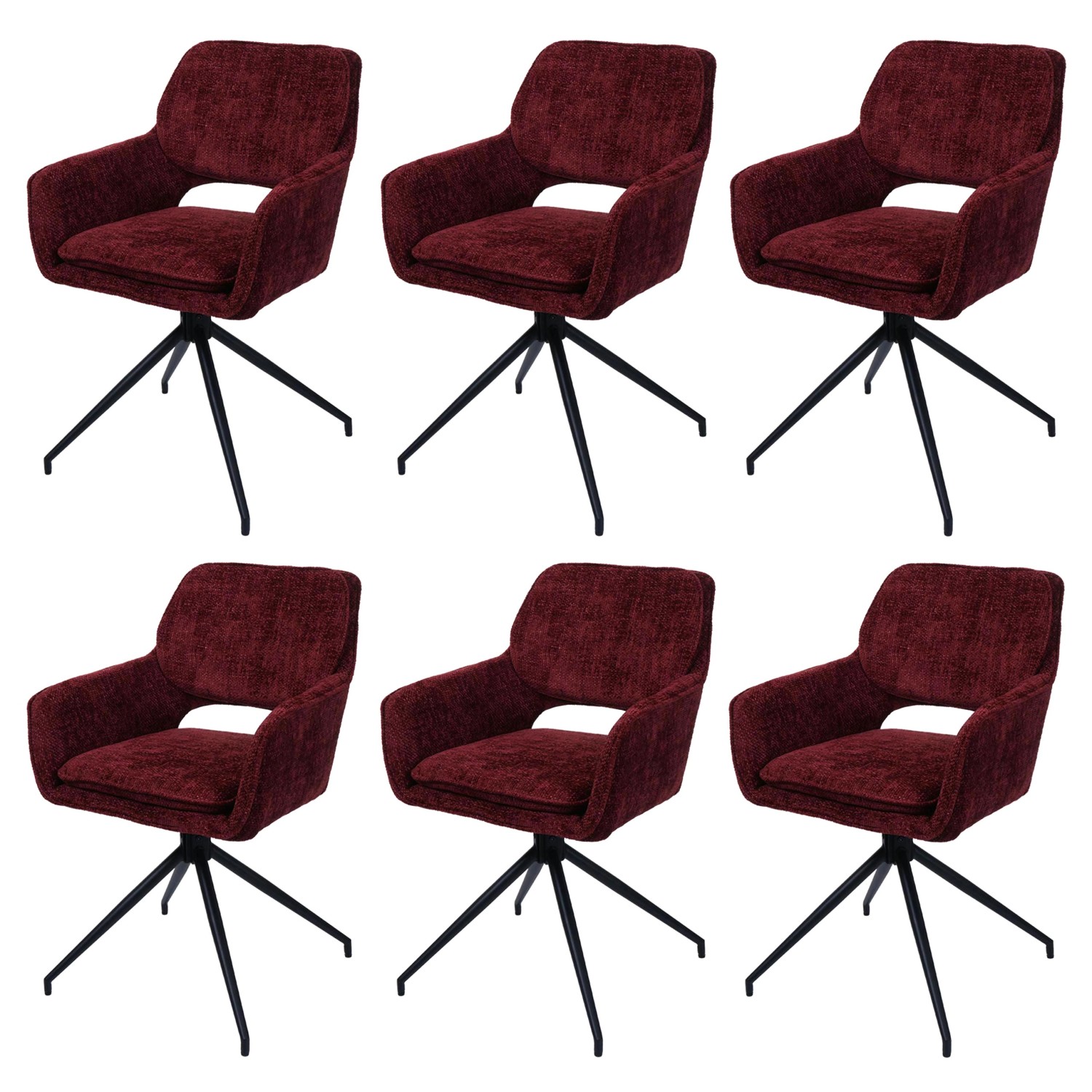 MCW Esszimmerstuhl N74 6er-Set Stoff Chenille 490g/m² Bordeaux günstig online kaufen