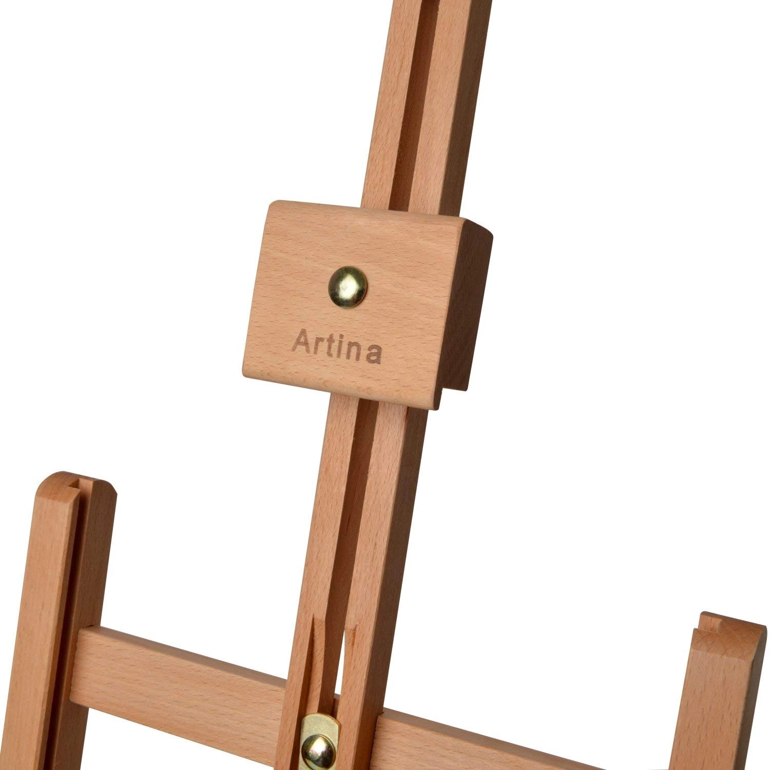 Detailansicht der Artina Metz Staffelei aus Buchenholz, ideal als Tischstaffelei.