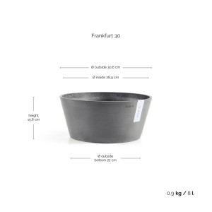 Runde, graue Ecopots Pflanzschale Frankfurt, Ø 31 cm. Ideal für drinnen und draußen.