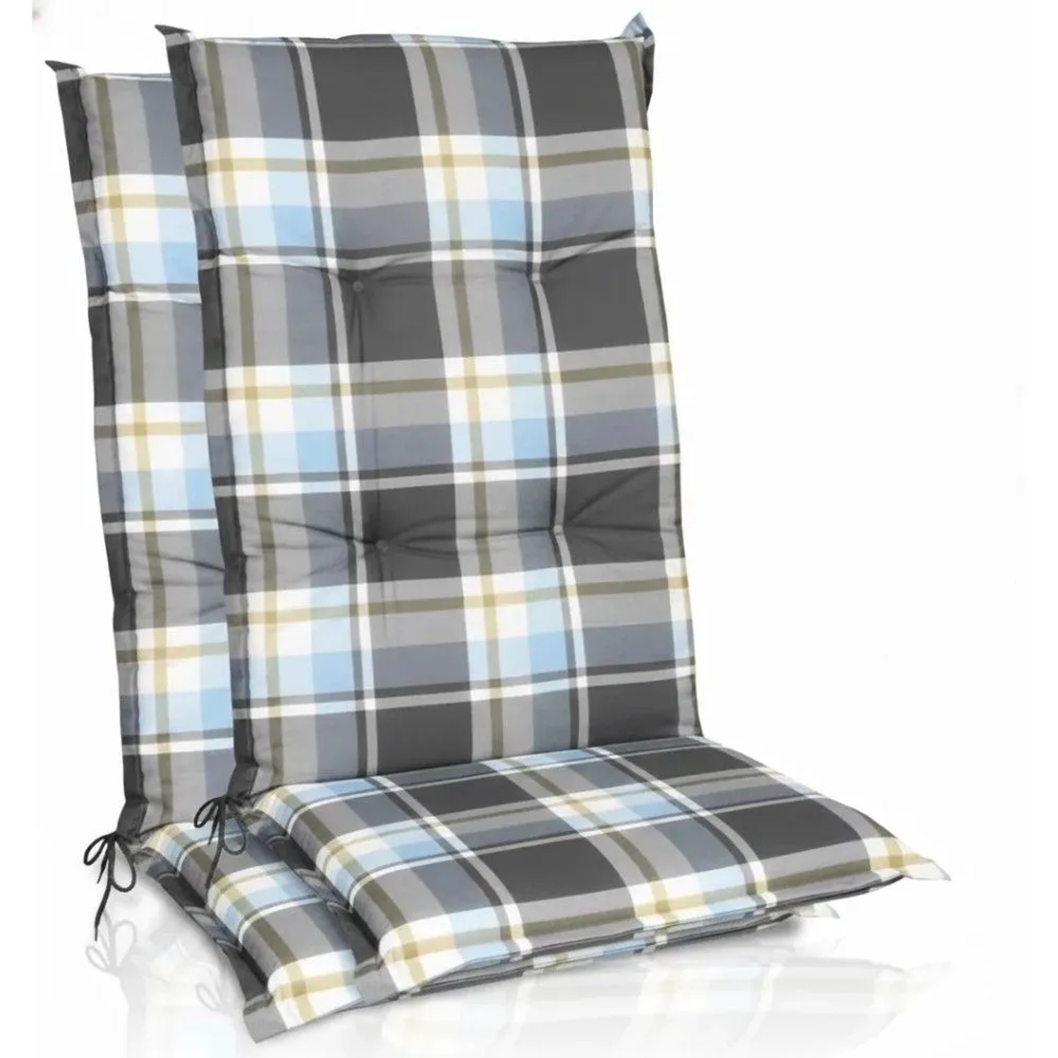 Beautissu 2er Set Hochlehner Auflagen Set 120x50 cm Polster Blau Kariert