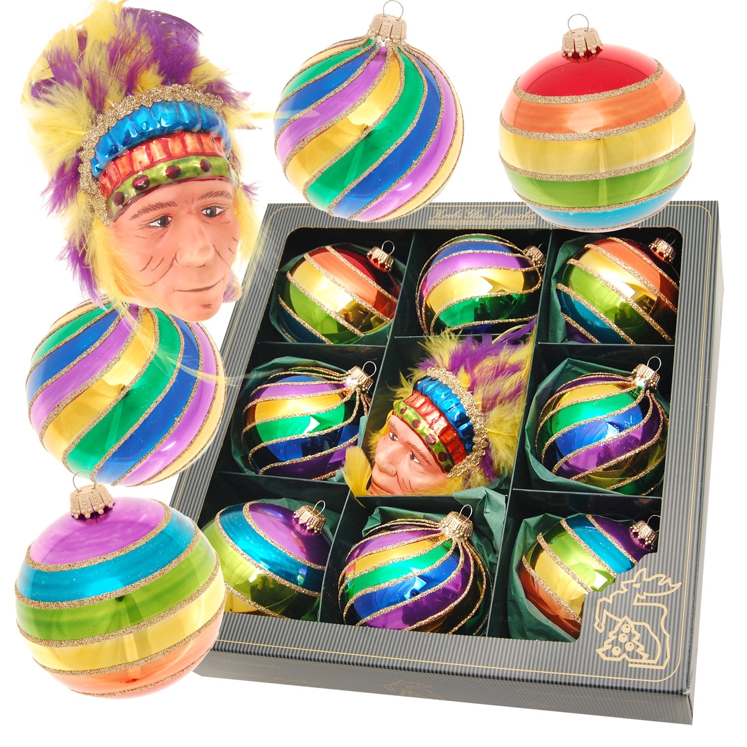 Krebs Glas Lauscha Baumschmuck Sortiment Indigener Kopf Mehrfarbig 8cm