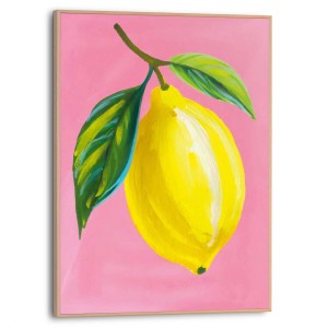 Gerahmtes Bild 'Juicy Lemon' von Reinders, gelbe Zitrone auf rosa Hintergrund, 40x30 cm.