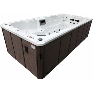 Canadian Spa Swim Spa St. Lawrence, 500x228x137 cm, fester Whirlpool mit brauner Verkleidung und weißer Innenwanne.