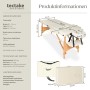 Beige Tectake Massageliege Freddi mit Holzgestell, Armlehnen und Tragetasche.