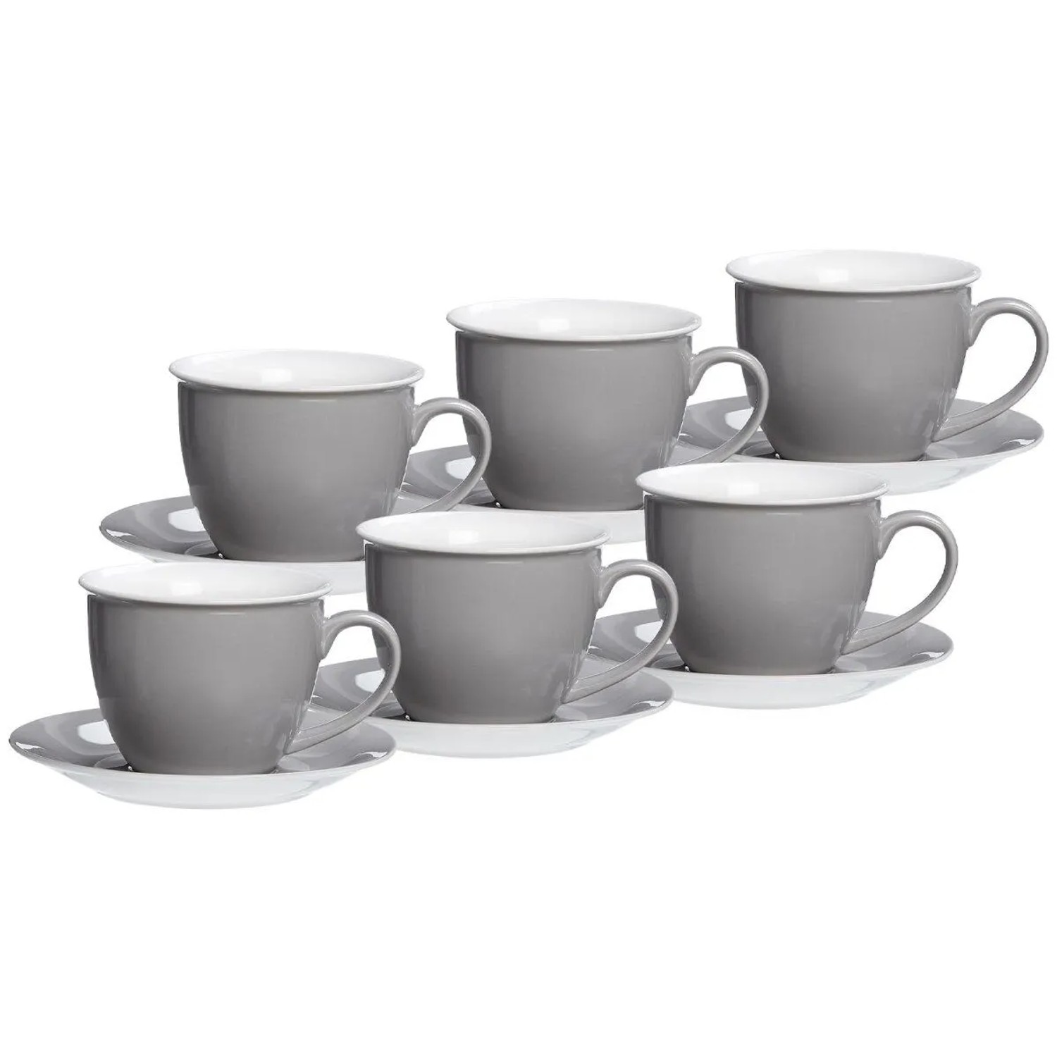 Ritzenhoff & Breker DOPPIO Milchkaffeetassen mit Untertassen 350 ml 6er Set Grau