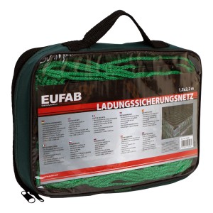 Las Ladungssicherungsnetz 1,5x2,2m im grünen Tragebeutel für PKW-Anhänger & Pritschen.
