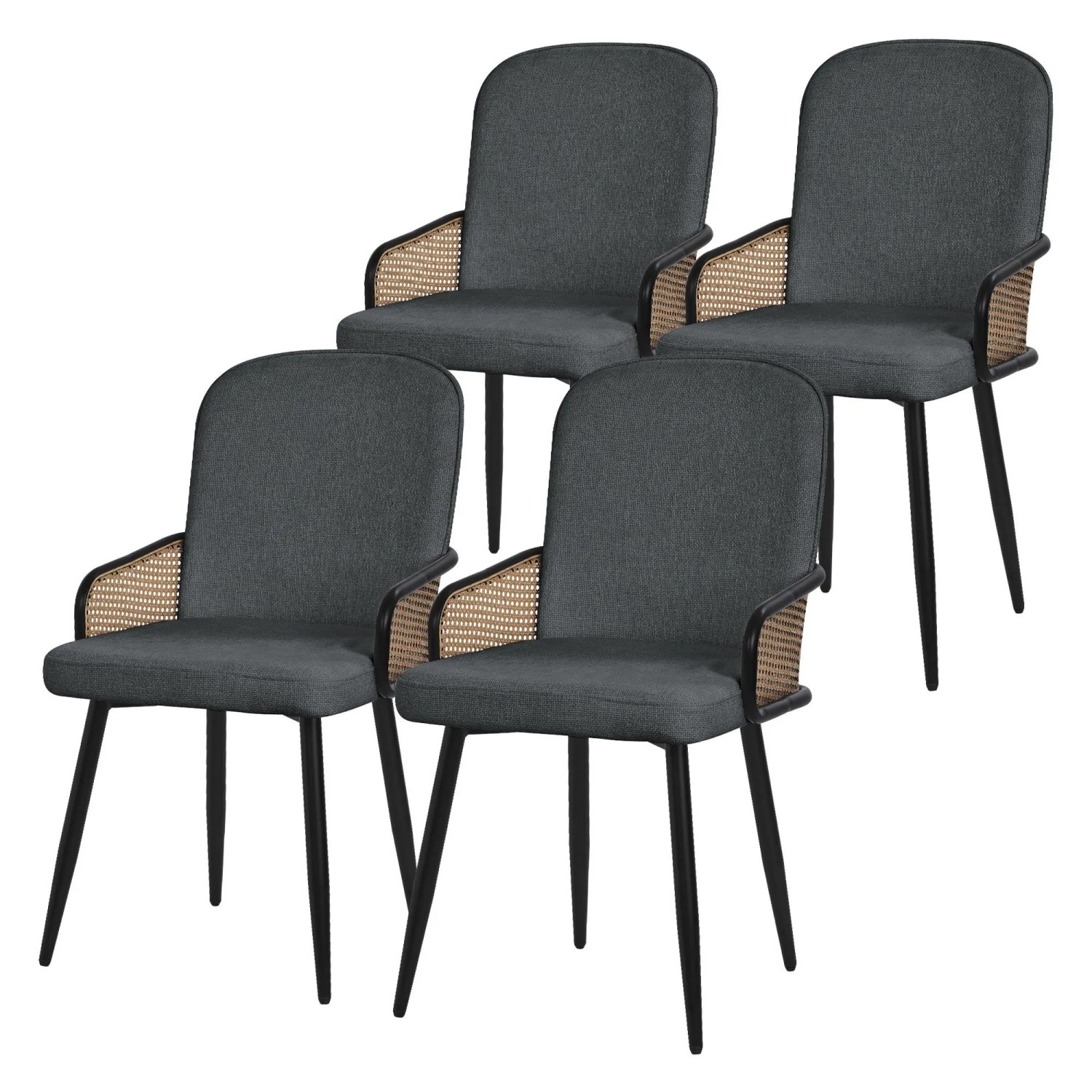 ML-Design Esszimmerstühle 4Er Set Anthrazit Stoffbezug - Rattan-Optik