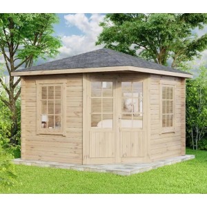 Alpholz Gartenhaus Monica-28, naturbelassenes Holz mit Spitzdach, 300x300 cm.