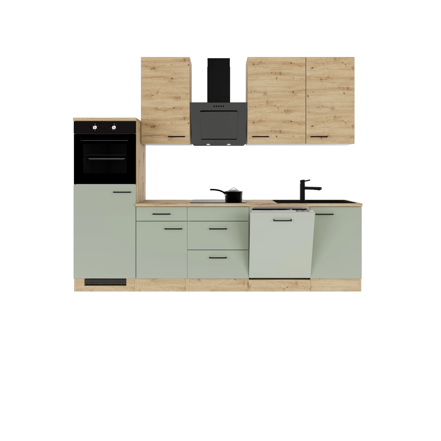 Flex-Well Exclusiv Küchenzeile Cara 280 cm Schilfgrün matt - Artisan Eiche günstig online kaufen