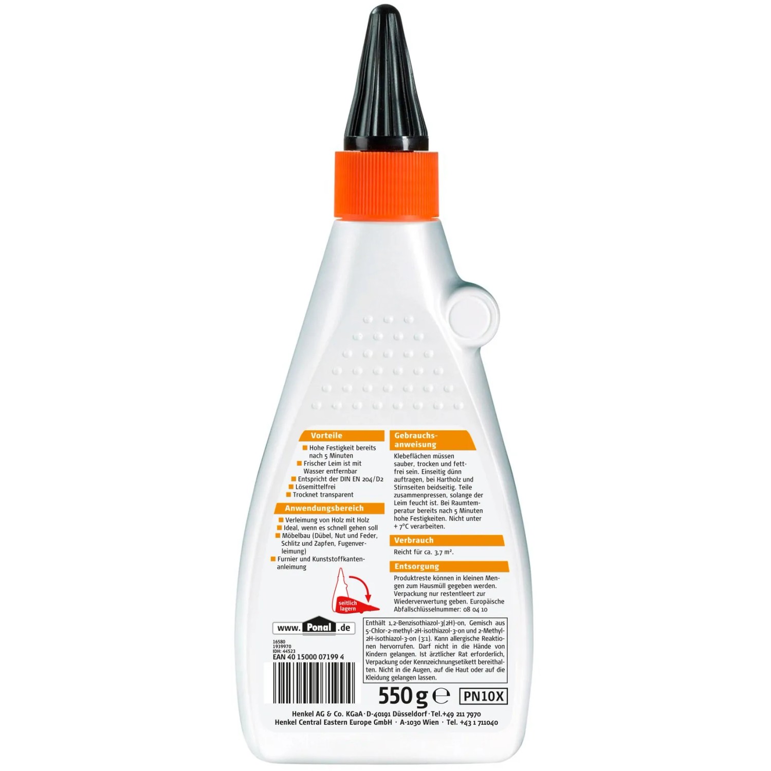 Ponal Express Holzleim, 550g Flasche, ideal zum Verleimen von Holz, trocknet transparent.