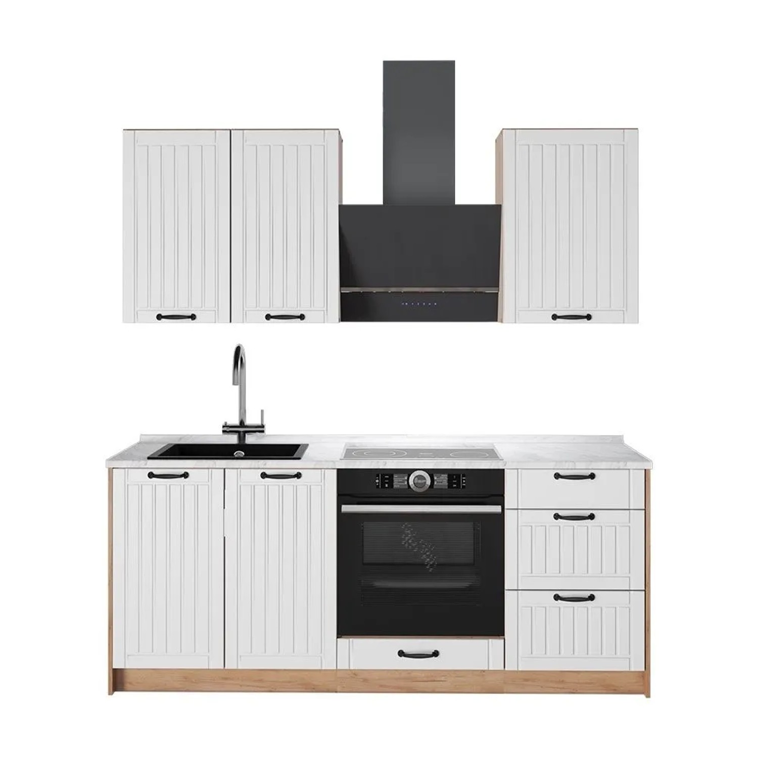 Vicco Singleküche Fame-Line Weiß Landhaus/Goldkraft Eiche 190 x 82 AP Marmor Art Nr 64897