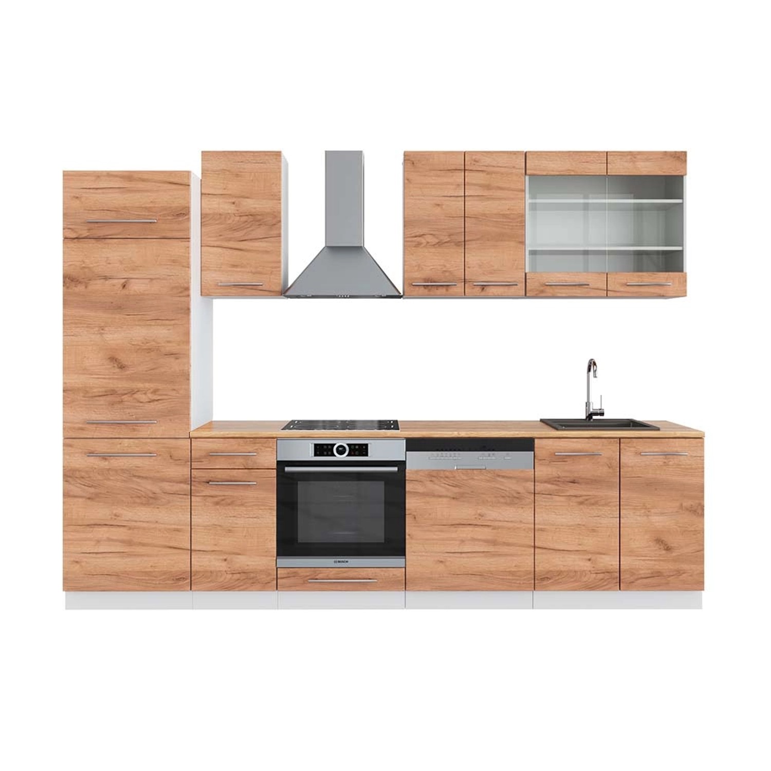Vicco Fame-Line Küchenzeile Goldkraft Eiche/Weiß 300 cm AP Eiche günstig online kaufen