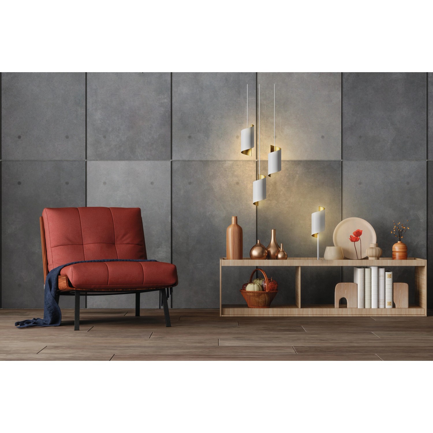 Moderne Ledvance Smart+ WiFi Pendelleuchte Decor Twist, weiß, 150 cm, im Wohnraum.