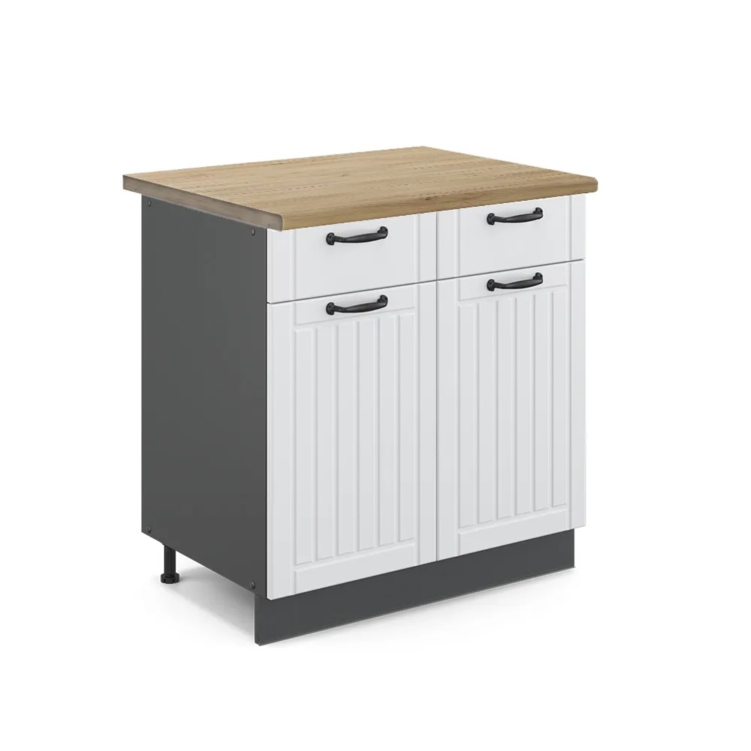 Vicco Küchenunterschrank Fame-Line Weiß Landhaus/Anthrazit 80 cm AP Eiche