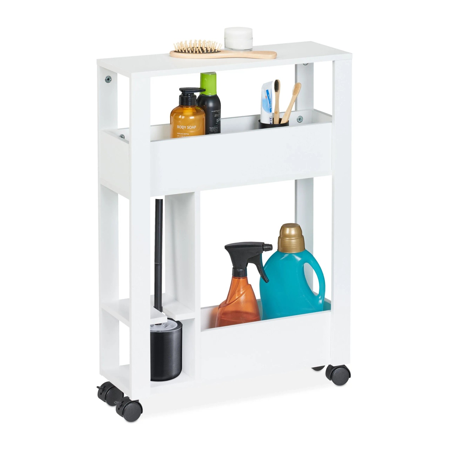 Relaxdays Nischenwagen MDF Weiß mit Rollen 71,5 cm x 17 cm x 50 cm 5,8 kg