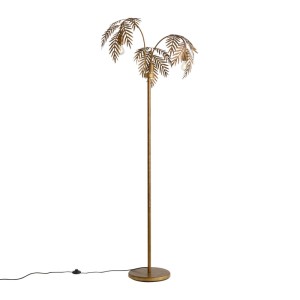QAZQA Vintage Stehlampe Botanica, antikgold, 3-flammig, mit Palmblatt-Design. Ideal für Innenleuchten.