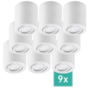 9er Set weiße Oktaplex Aufputz LED Spots Lile, dimmbar, warmweiß (2700K), aus Aluminium.