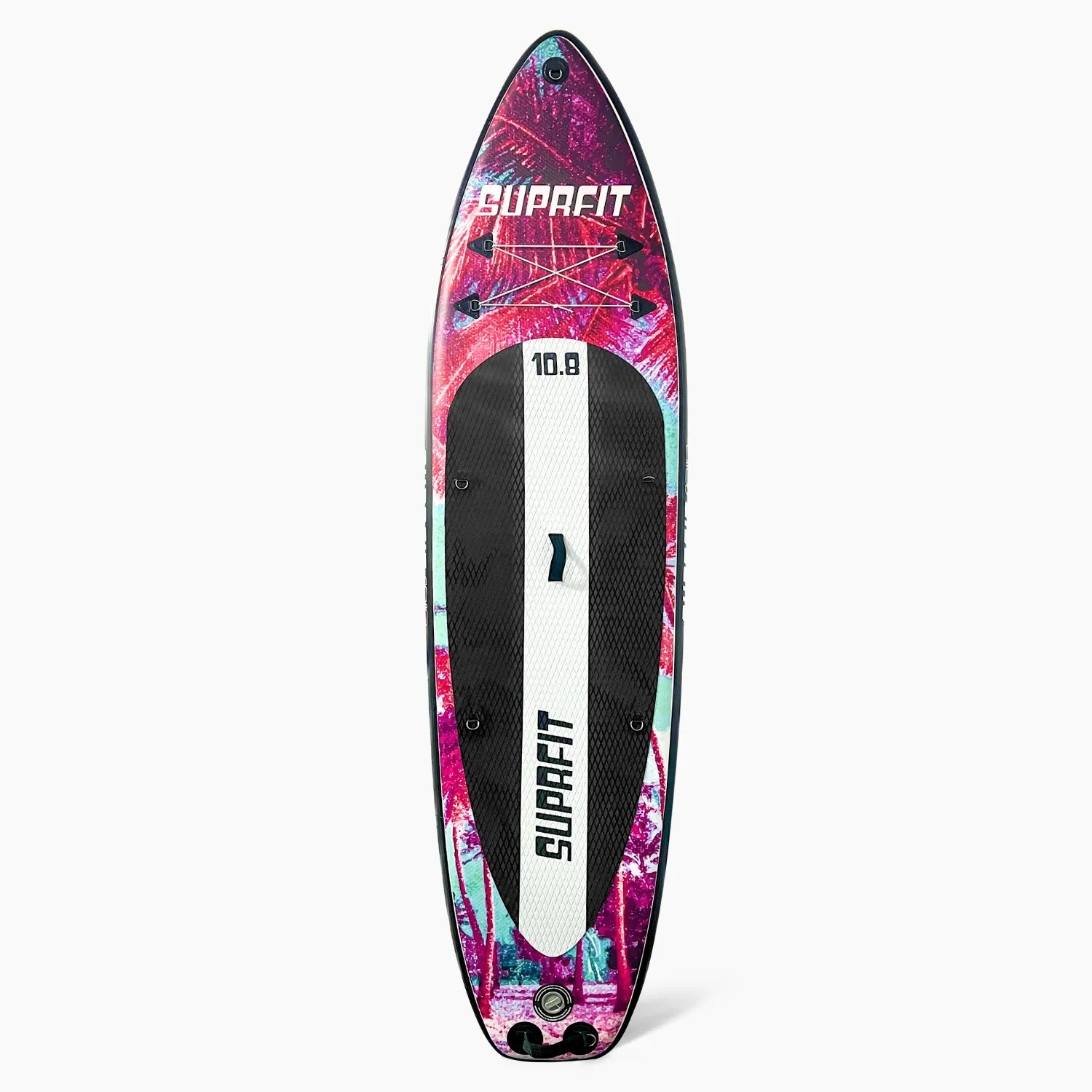 Suprfit SUP Board Miami Mint, aufblasbar, pink-türkis mit Palmenmuster. Ideal für Wassersport-Anfänger.