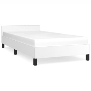Weißes Kunstleder Bettgestell (90x200 cm) mit Kopfteil. Modernes Design für Schlafzimmer.