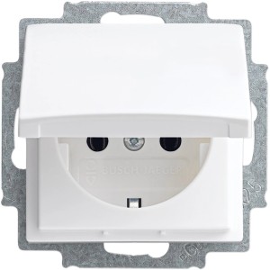 Busch-Jaeger Schuko Steckdose mit Klappdeckel Balance SI Alpinweiß, Detailansicht.