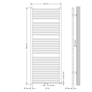 Weißer ECD Germany Badheizkörper 750x1800mm mit Eck-Anschlussgarnitur Universal.