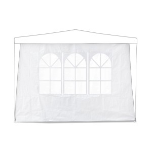 Relaxdays Pavillon Seitenteil 2er Set, weiße PE Folie mit Sichtfenster für 3x3m Partyzelte.