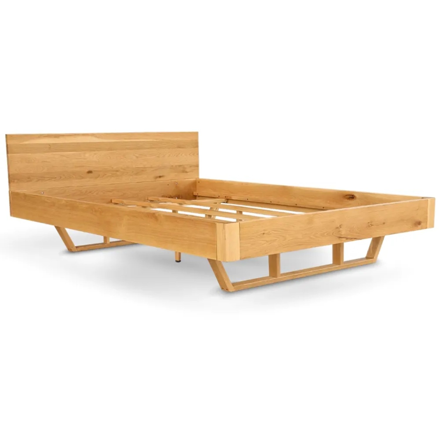 DELUKE Massivholzbett 200x200cm KEILO Eichenholz Bettrahmen mit Bettkopf Holzbett Naturgeölt Holzkufen Bettgestell Doppelbett Futonbett