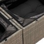Detailansicht: Graue Garten-Sofagarnitur aus Polyrattan mit wasserfestem Staufach und Kissen.