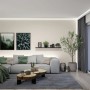 LED-Strip MaxLED 1000 neutralweiß in modernem Wohnzimmer. Indirekte Beleuchtung an Wand und hinter Sofa für gemütliche Atmosphäre.