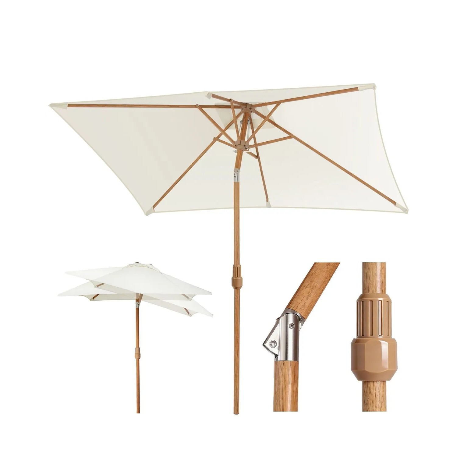 Sekey Sonnenschirm 300 x 200 cm Holzoptik Knickbar UPF 50 Gartenschirm Garten Terrasse