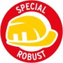 Symbol für Robustheit: Gelber Bauhelm im roten Kreis mit Schriftzug "Special Robust".