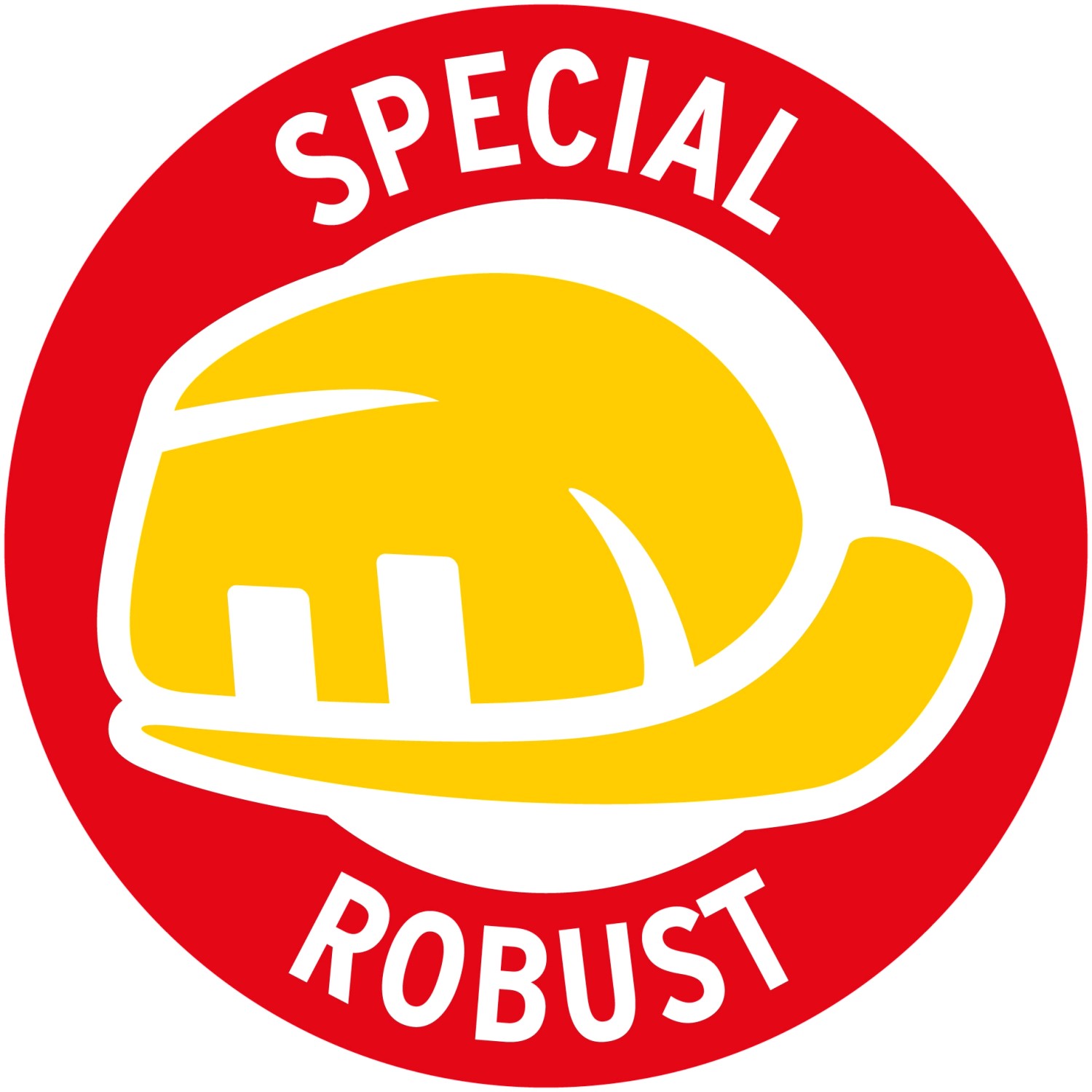 Symbol für Robustheit: Gelber Bauhelm im roten Kreis mit Schriftzug "Special Robust".