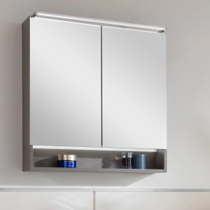 Fackelmann LED-Spiegelschrank B.Paris, 70 cm, Cubanit Grau. Badmöbel mit LED-Beleuchtung und Ablage.