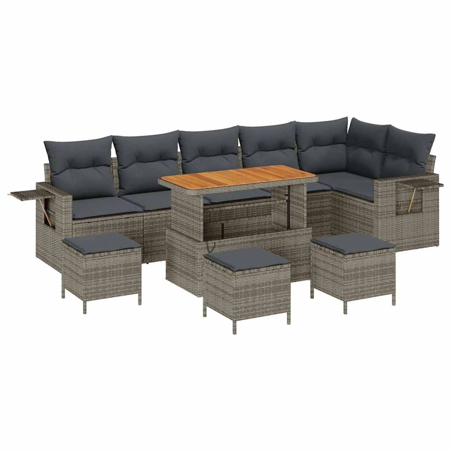 vidaXL 10-Teiliges Garten Sofa Set mit Kissen Grau Poly Rattan Akazie 33617 günstig online kaufen