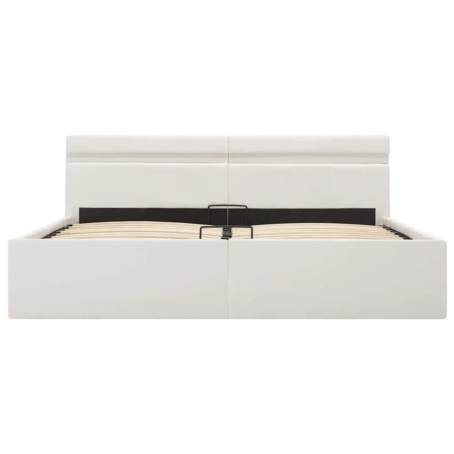 Weißes vidaXL Stauraumbett mit LED und hydraulischem Rahmen, 180x200 cm.