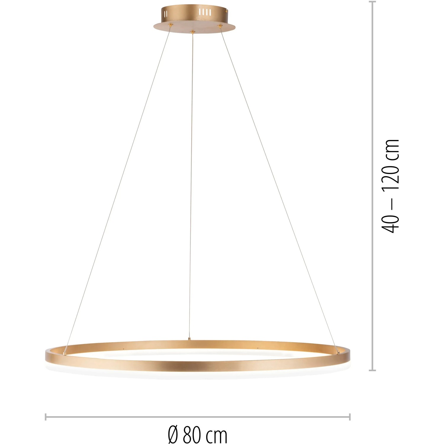 Moderne LED-Pendelleuchte Helia von Paul Neuhaus, messingfarben, Ø 80 cm, höhenverstellbar.