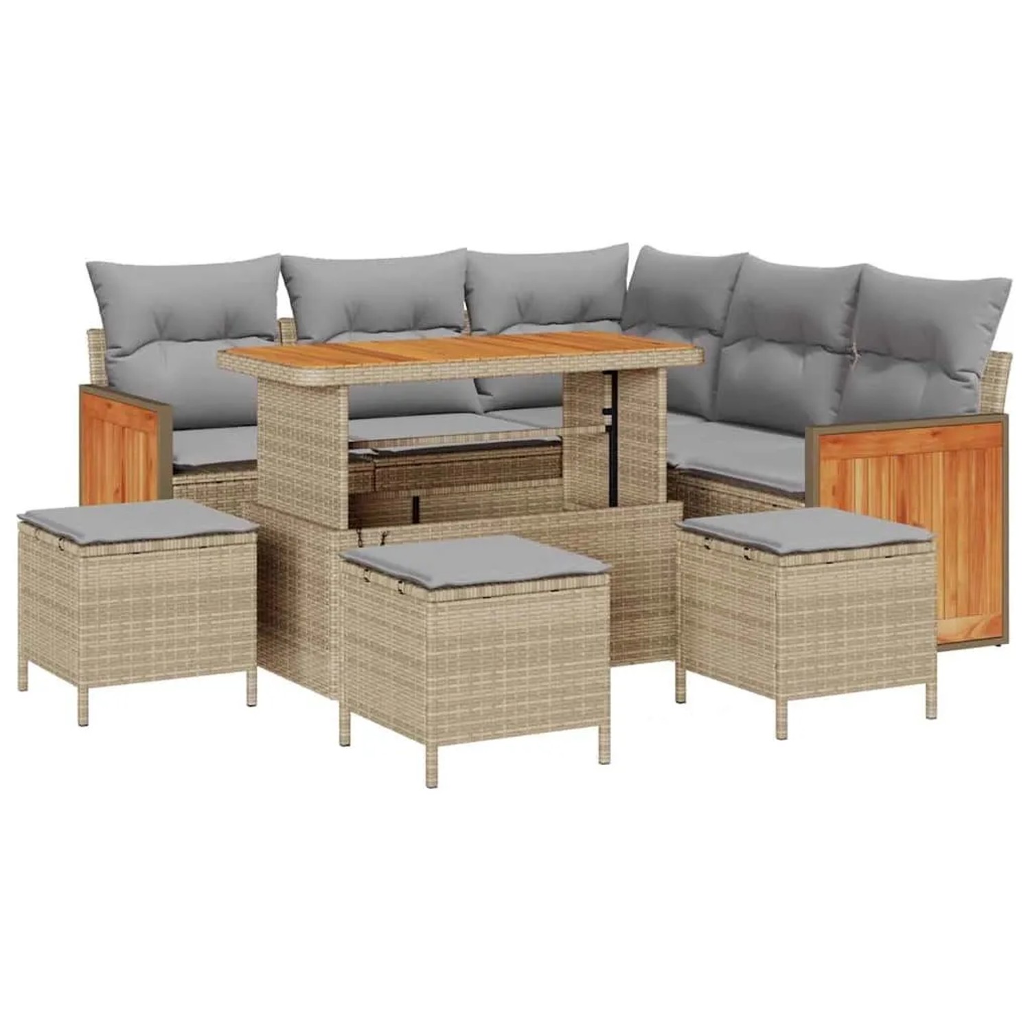 vidaXL Gartensofa-Set mit Kissen 9 Stk Beige und Hellgrau Poly-Rattan 33652 günstig online kaufen