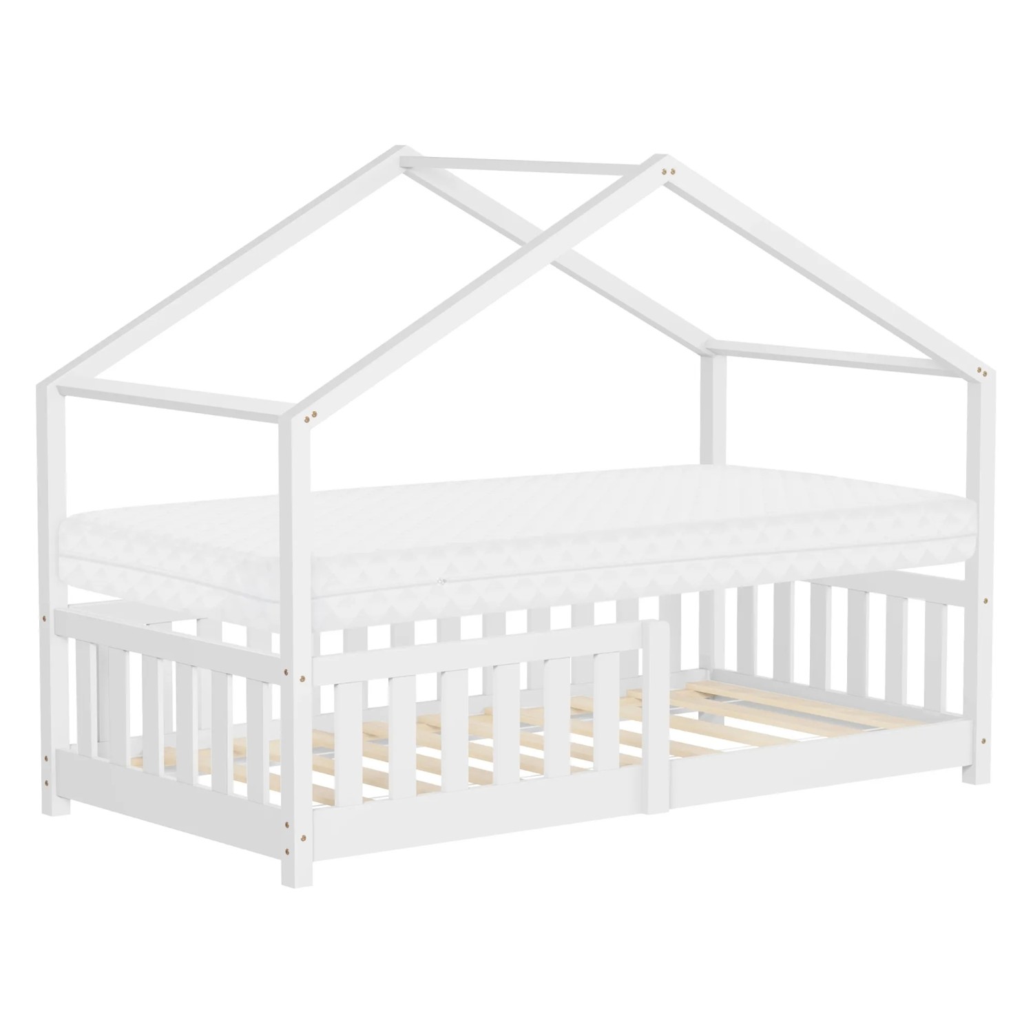 ML-Design Hausbett mit Matratze 80x160 cm Weiß aus Kiefernholz