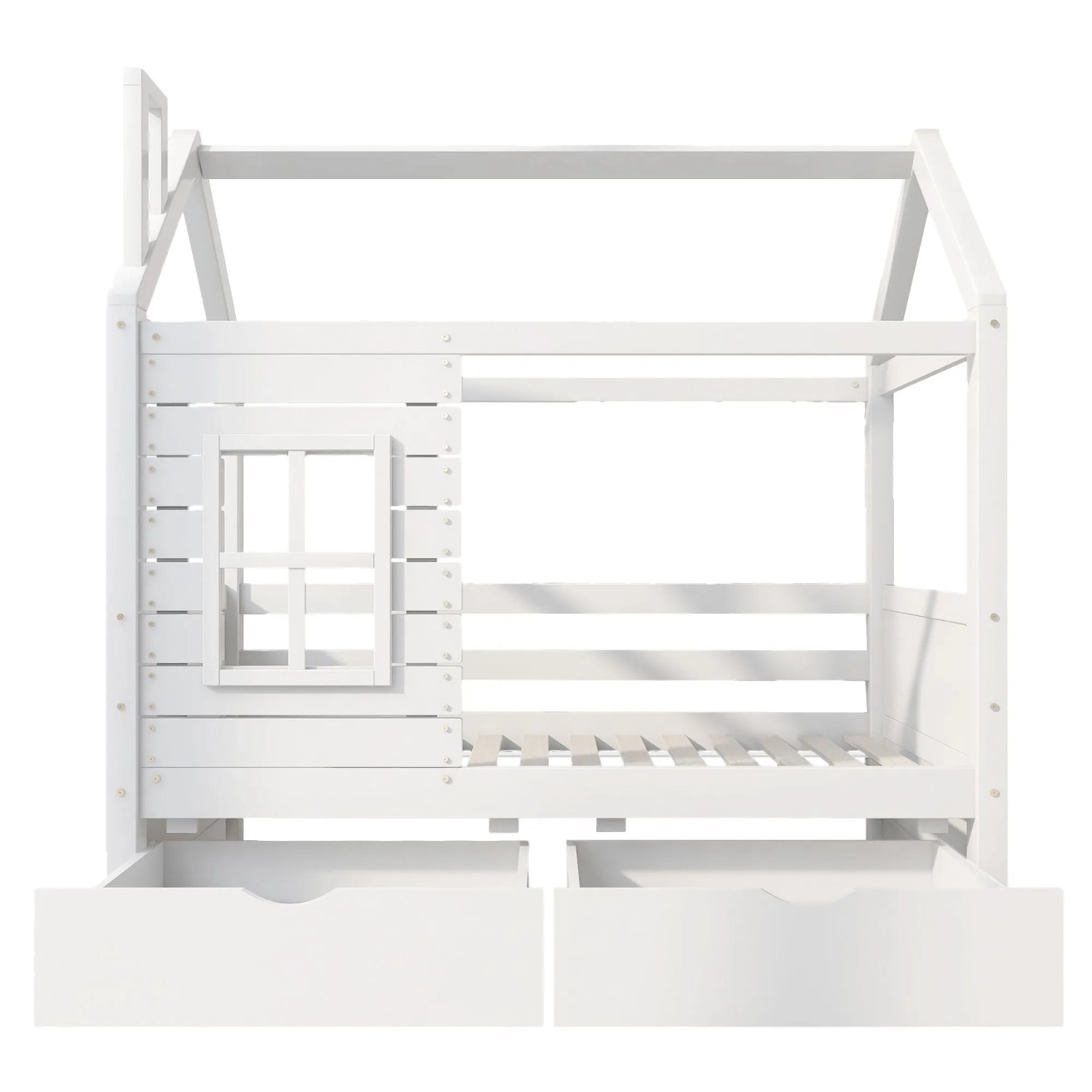 okwish Hausbett 80x160cm mit Fenster und Rausfallschutz Weiß ohne Matratze