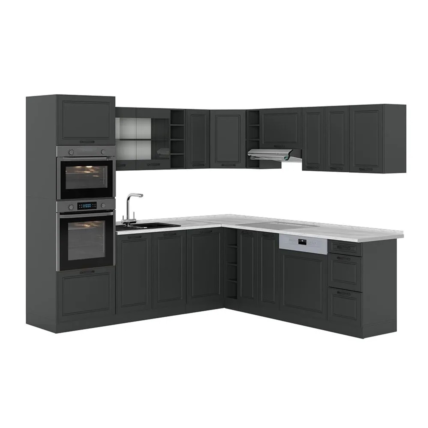 Vicco Eckküche R-Line Anthrazit Landhaus/Anthrazit 247 x 82, AP Marmor