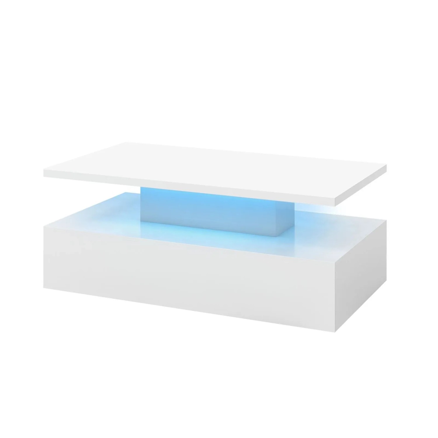 Costway Led-Couchtisch Hochglanz Wohnzimmertisch Sofatisch Weiß