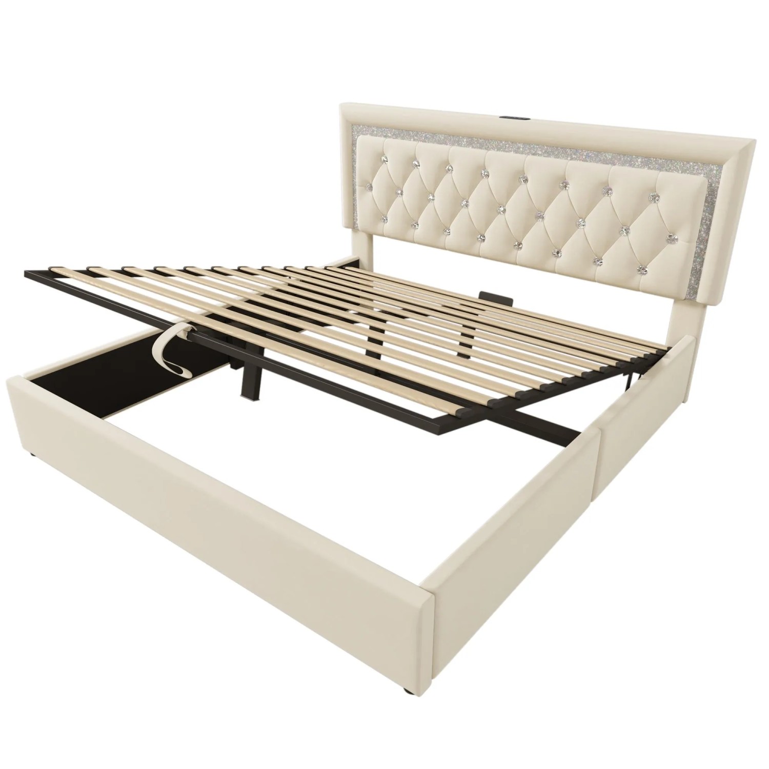 okwish Polsterbett 140x200cm mit LED USB Type C Jugendzimmer Beige ohne Matratze