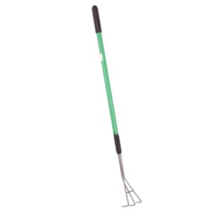Galaflor Grubber mit grünem Teleskopstiel, schwarzem Griff und 3 Stahlzinken. Für Bodenbearbeitung, 100-146cm.
