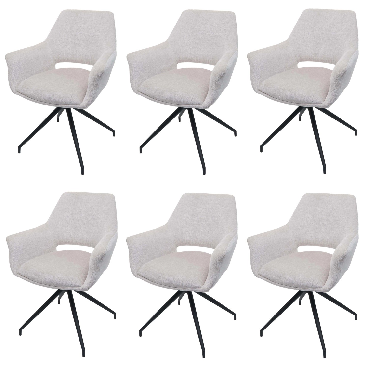 MCW 6er-Set Esszimmerstuhl M53 Creme-Weiß