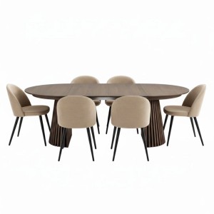 ebuy24 Tokyo Essgruppe mit Esstisch in Smoked und 6 Stühlen in Beige Velours.