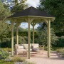 Karibu Pavillon Alicante Set mit schwarzen Schindeln im Garten.