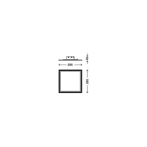 Technische Zeichnung: Briloner LED-Panel Piatto, 29,5x29,5cm, mit Bewegungsmelder, Maße und Aufbau.