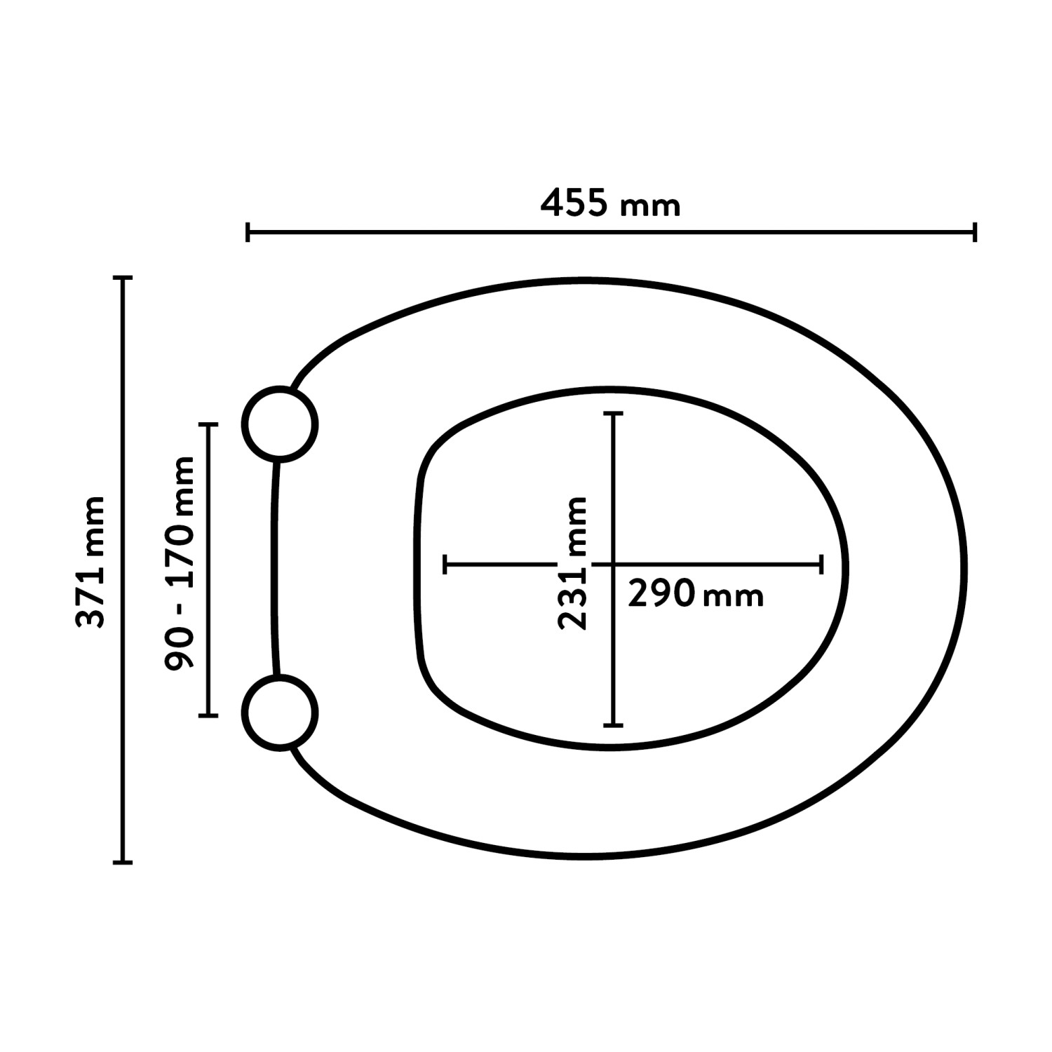 Technische Zeichnung WC-Sitz Cavone II Marmor Grau mit Maßen für Montage und Installation.